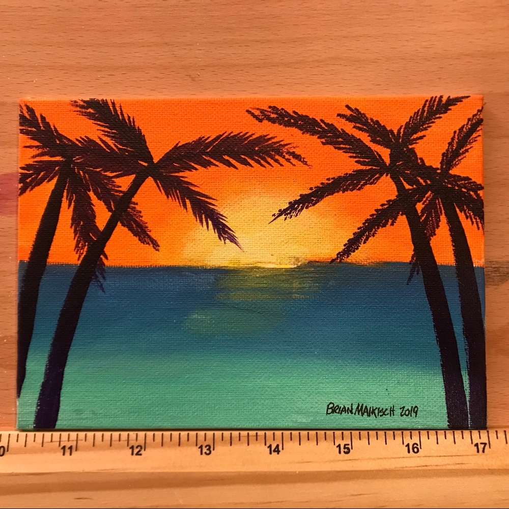 Sunrise Sunset Acrylic painting custom artwork with orange green blue colors